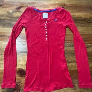Hollister Red Long Sleeve Henley Shirt Size Small